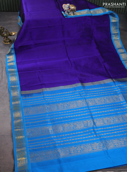 Silk cotton saree blue and cs blue with plain body and zari woven korvai border