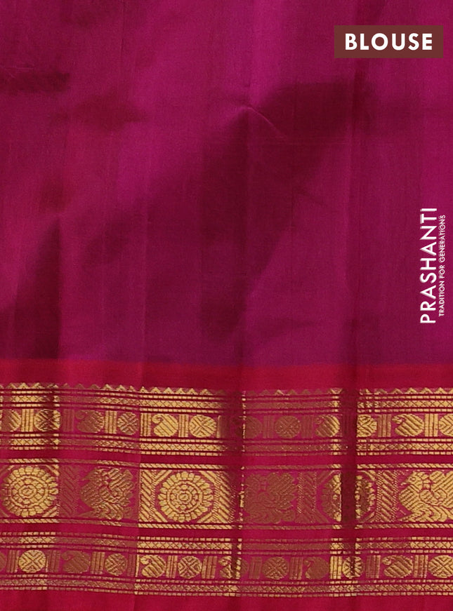 Silk cotton saree green and pink with plain body and zari woven korvai border