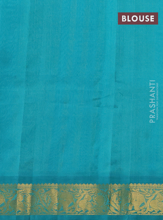 Silk cotton saree blue and teal blue with plain body and zari woven korvai border