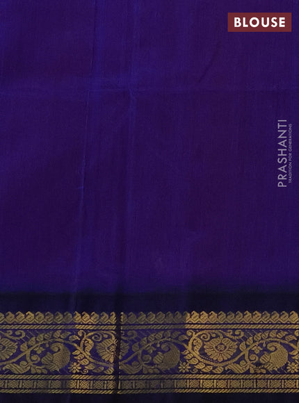 Silk cotton saree red and blue with zari woven buttas and zari woven korvai border