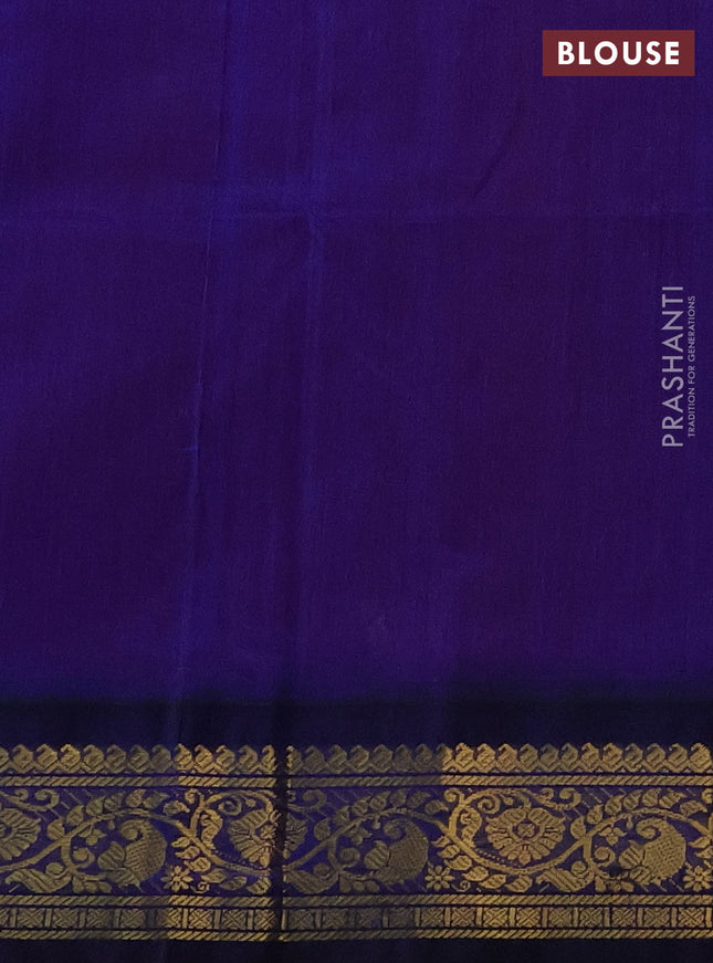 Silk cotton saree red and blue with zari woven buttas and zari woven korvai border