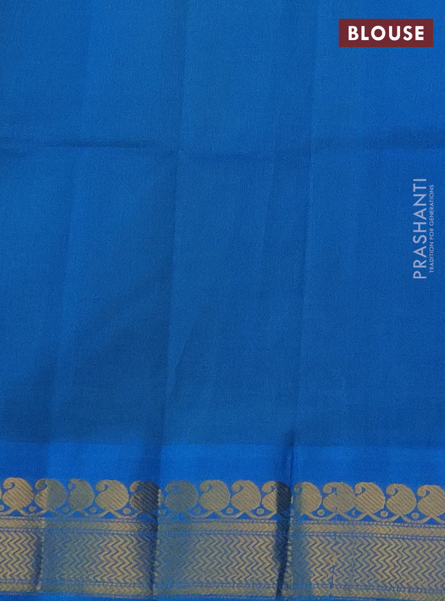 Silk cotton saree light green and cs blue with pailsey zari woven buttas and zari woven korvai border