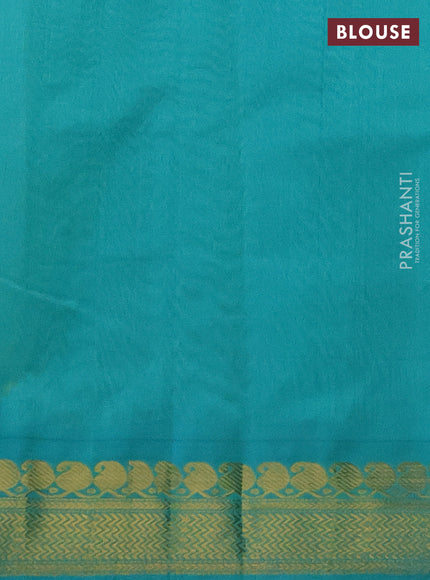 Silk cotton saree mehendi green and teal green with plain body and zari woven korvai border