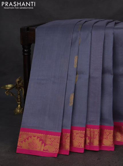 Silk cotton saree grey and pink with annam zari woven buttas and zari woven korvai border