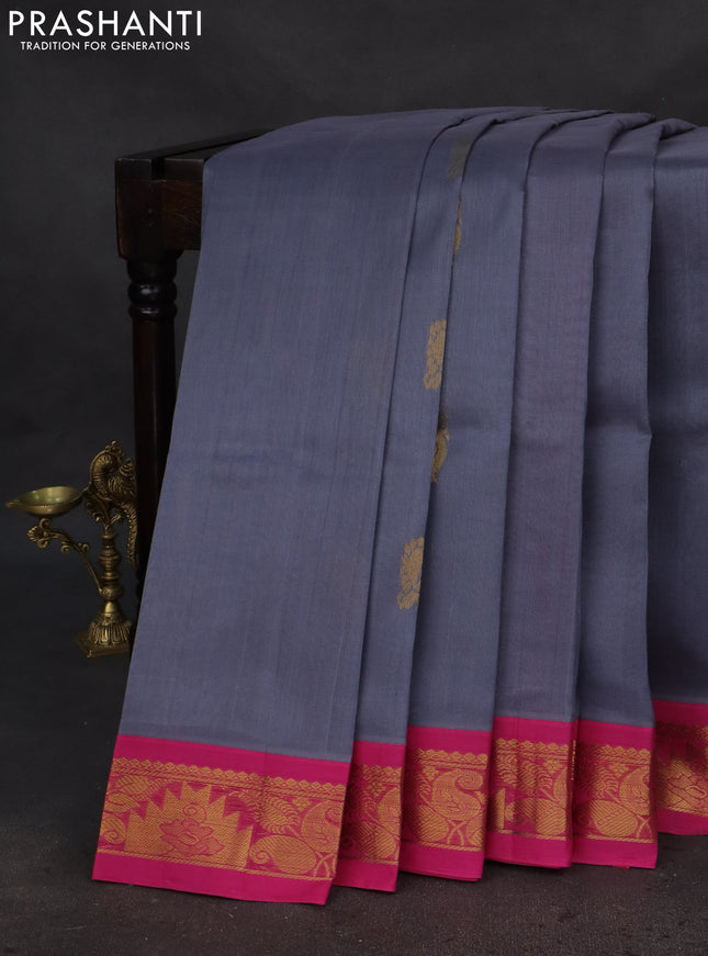 Silk cotton saree grey and pink with annam zari woven buttas and zari woven korvai border