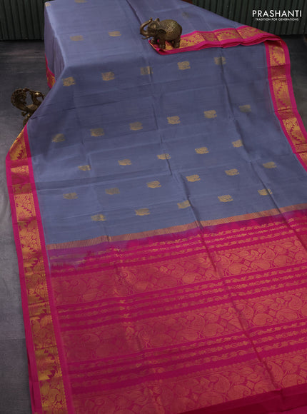 Silk cotton saree grey and pink with annam zari woven buttas and zari woven korvai border