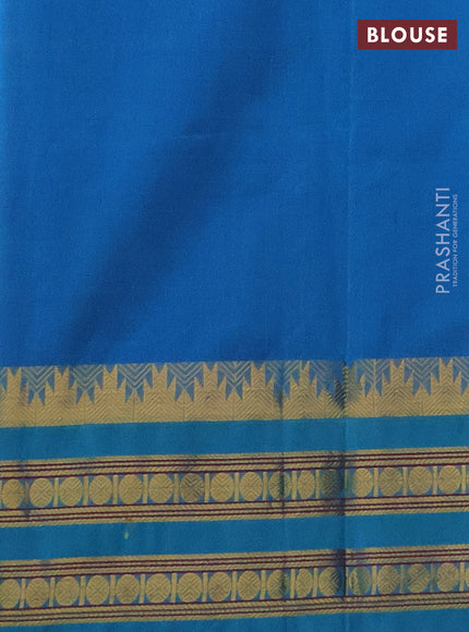Silk cotton saree deep maroon and teal blue with allover small zari checked pattern and temple design zari woven korvai border