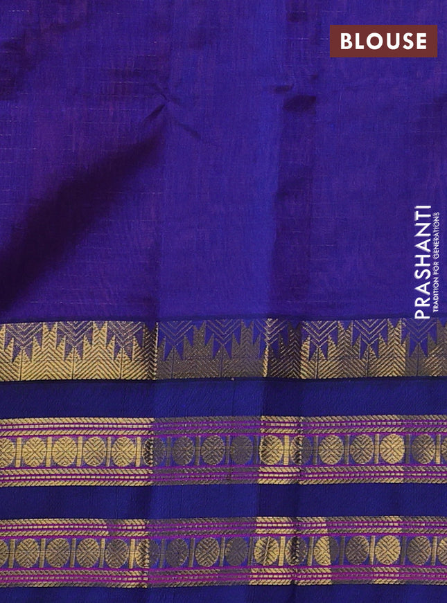 Silk cotton saree pink and blue with allover small zari checked pattern and temple design zari woven korvai border