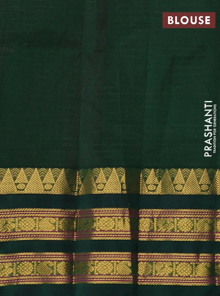 Silk cotton saree pink and green with allover small zari checked pattern and temple design zari woven korvai border