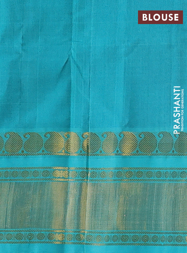 Silk cotton saree deep maroon and teal blue with allover thread woven checked pattern and paisley zari woven korvai border