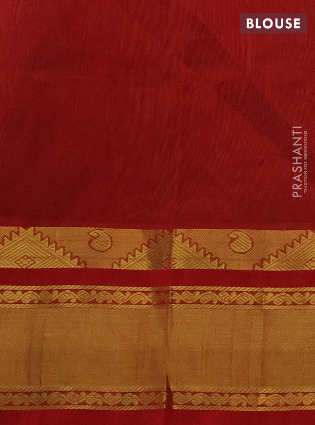 Silk cotton saree grey and red with allover thread woven checked pattern and zari woven korvai border