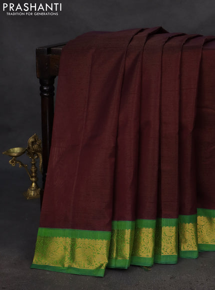 Silk cotton saree deep maroon and green with allover vairaosi pattern and zari woven korvai border