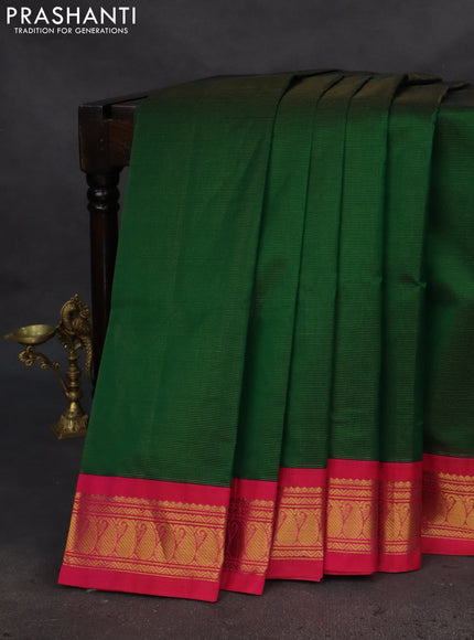 Silk cotton saree green and pink with allover vairaosi pattern and zari woven korvai border