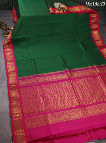 Silk cotton saree green and pink with allover vairaosi pattern and zari woven korvai border