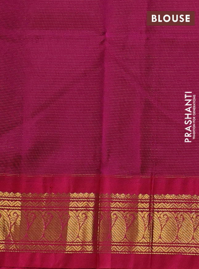 Silk cotton saree green and pink with allover vairaosi pattern and zari woven korvai border
