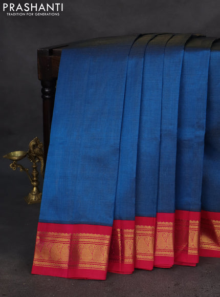 Silk cotton saree cs blue and pink with allover vairaosi pattern and zari woven korvai border