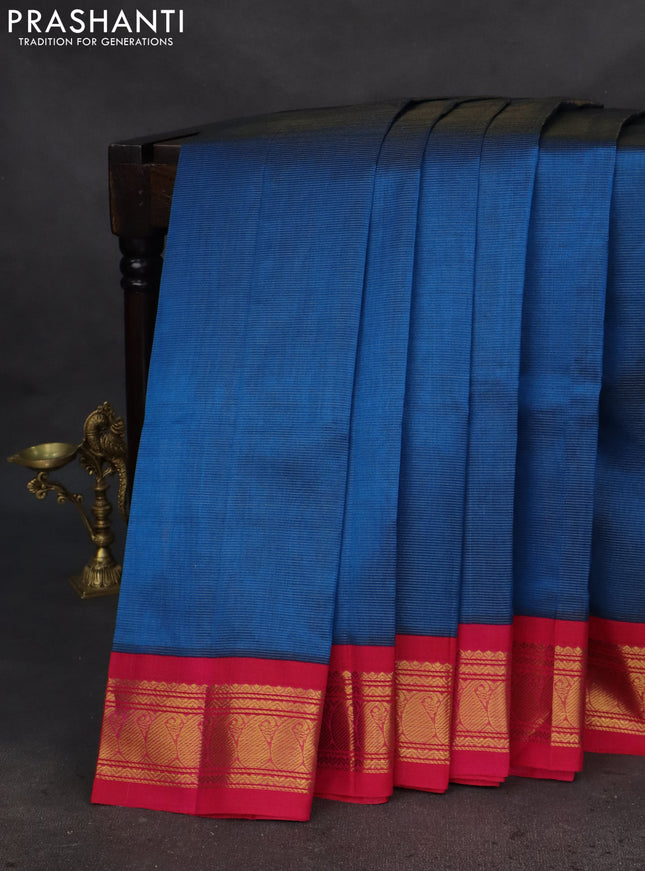 Silk cotton saree cs blue and pink with allover vairaosi pattern and zari woven korvai border
