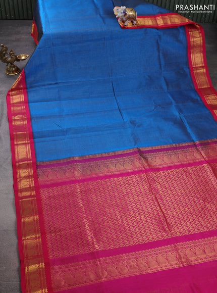 Silk cotton saree cs blue and pink with allover vairaosi pattern and zari woven korvai border