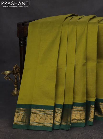 Silk cotton saree mehendi green and bottle green with allover vairaosi pattern and zari woven korvai border