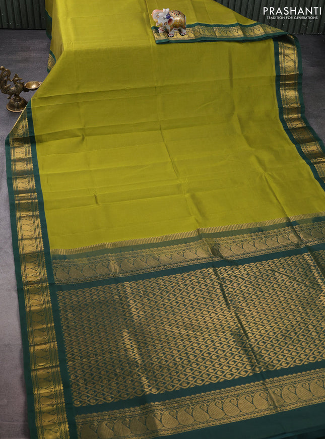 Silk cotton saree mehendi green and bottle green with allover vairaosi pattern and zari woven korvai border