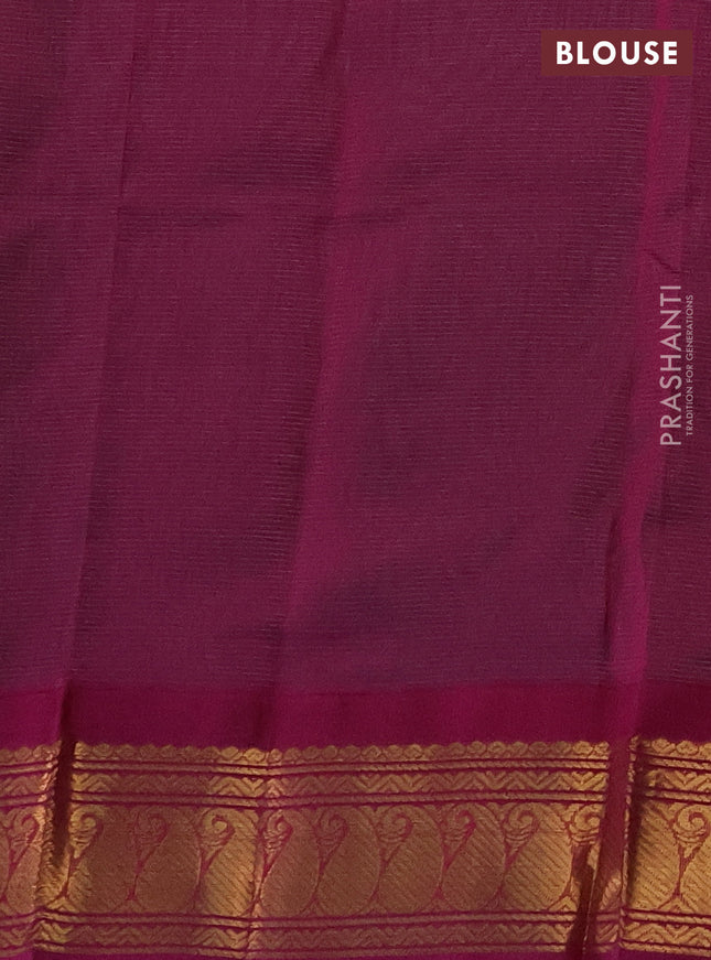 Silk cotton saree teal blue and magenta pink with allover vairaosi pattern and zari woven korvai border
