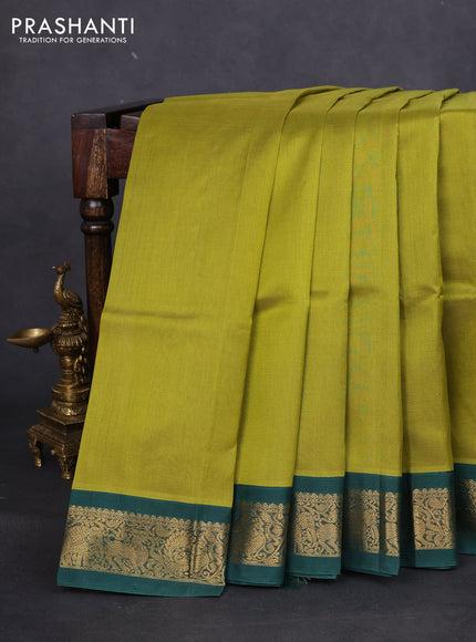 Silk cotton saree lime green and green with allover vairaosi pattern and zari woven korvai border
