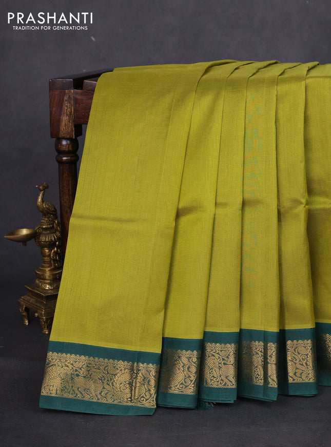 Silk cotton saree lime green and green with allover vairaosi pattern and zari woven korvai border
