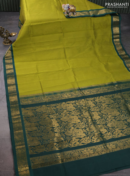 Silk cotton saree lime green and green with allover vairaosi pattern and zari woven korvai border