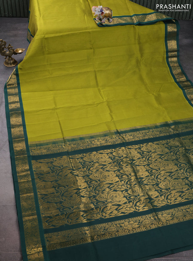 Silk cotton saree lime green and green with allover vairaosi pattern and zari woven korvai border