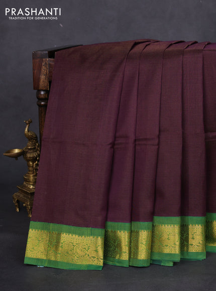 Silk cotton saree deep wine shade and green with allover vairaosi pattern and zari woven korvai border