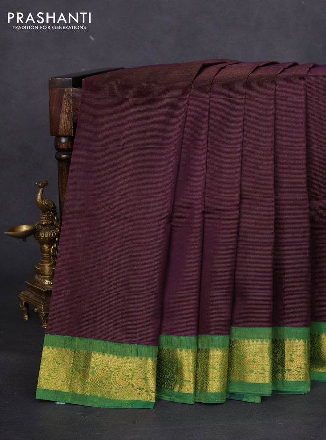 Silk cotton saree deep wine shade and green with allover vairaosi pattern and zari woven korvai border