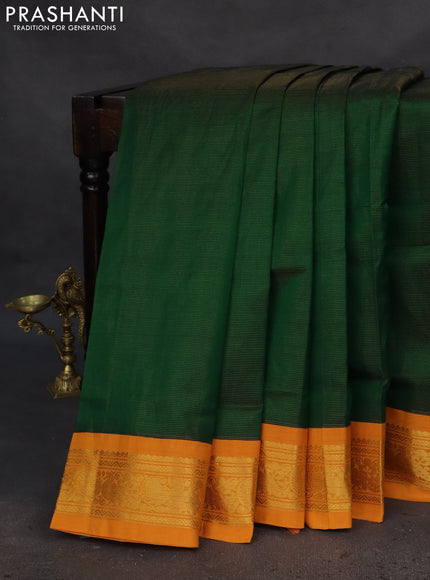 Silk cotton saree green and mustard yellow with allover vairaosi pattern and zari woven korvai border