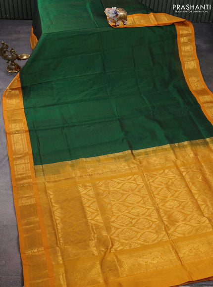 Silk cotton saree green and mustard yellow with allover vairaosi pattern and zari woven korvai border