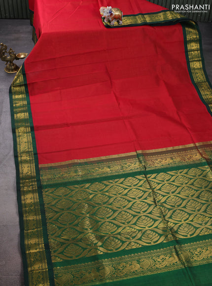 Silk cotton saree red and dark green with allover vairaosi pattern and zari woven korvai border