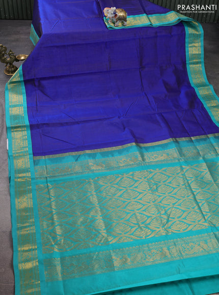 Silk cotton saree blue and teal green with allover vairaosi pattern and zari woven korvai border
