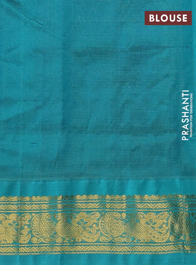 Silk cotton saree blue and teal green with allover vairaosi pattern and zari woven korvai border