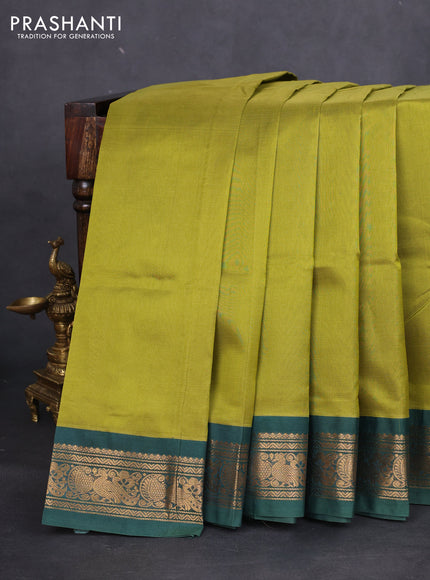 Silk cotton saree lime green and dark green with allover vairaosi pattern and zari woven korvai border