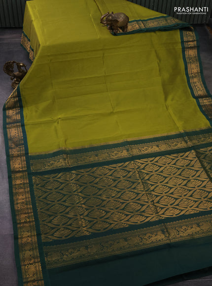 Silk cotton saree lime green and dark green with allover vairaosi pattern and zari woven korvai border