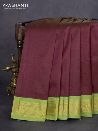 Silk cotton saree maroon and light green with allover vairaosi pattern and zari woven korvai border