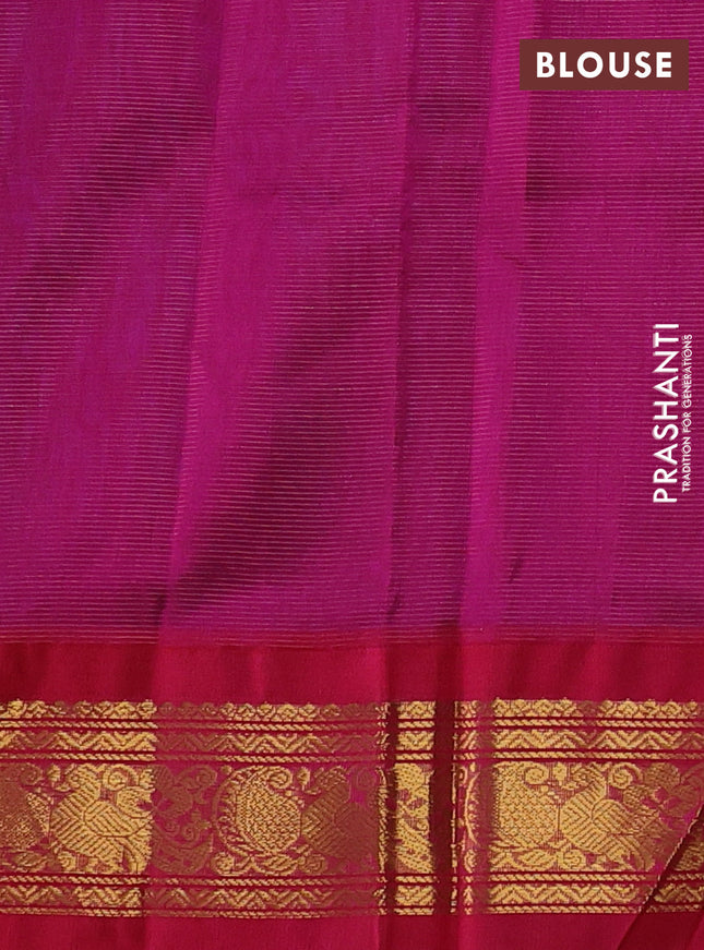 Silk cotton saree peacock blue and pink with allover vairaosi pattern and zari woven korvai border