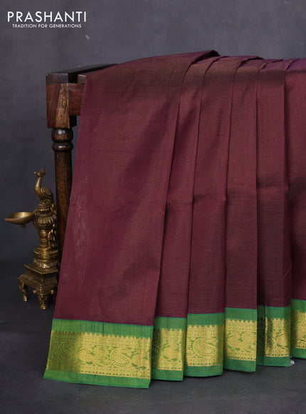 Silk cotton saree deep maroon and green with allover vairaosi pattern and zari woven korvai border