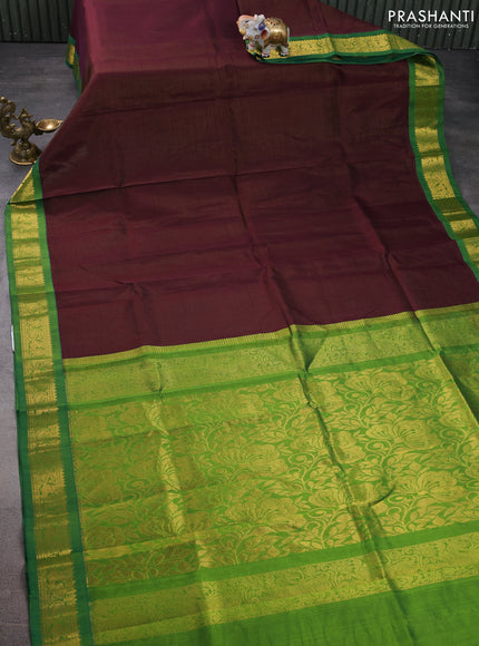 Silk cotton saree deep maroon and green with allover vairaosi pattern and zari woven korvai border