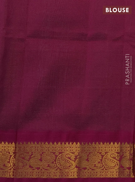 Silk cotton saree teal blue and magenta pink with allover vairaosi pattern and zari woven korvai border