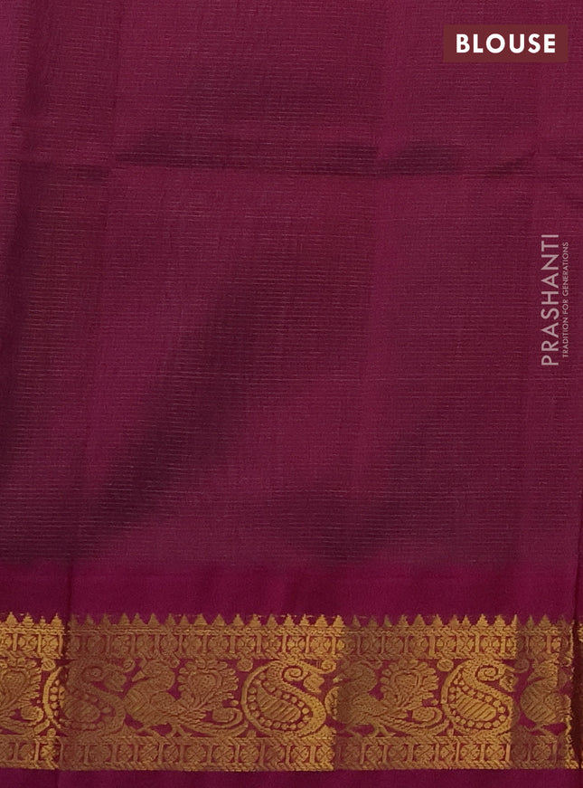 Silk cotton saree teal blue and magenta pink with allover vairaosi pattern and zari woven korvai border