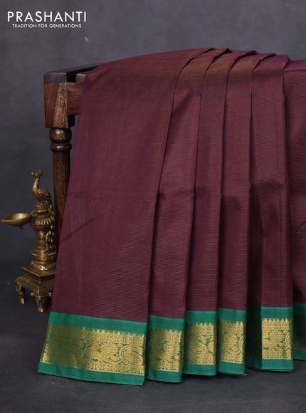 Silk cotton saree brown and green with allover vairaosi pattern and zari woven korvai border