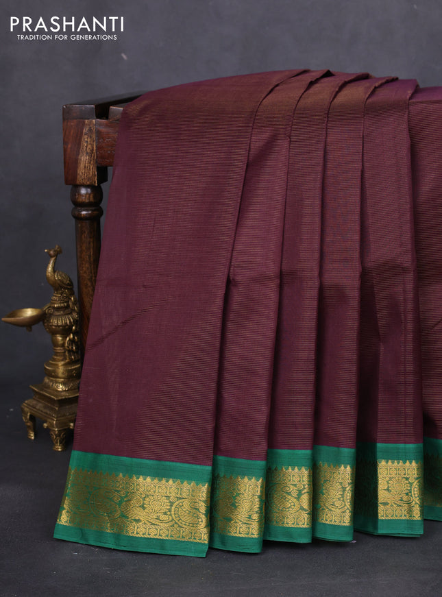 Silk cotton saree brown and green with allover vairaosi pattern and zari woven korvai border