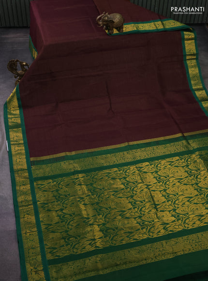 Silk cotton saree brown and green with allover vairaosi pattern and zari woven korvai border