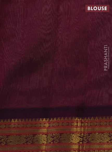 Silk cotton saree sandal and purple with plain body and zari woven korvai border