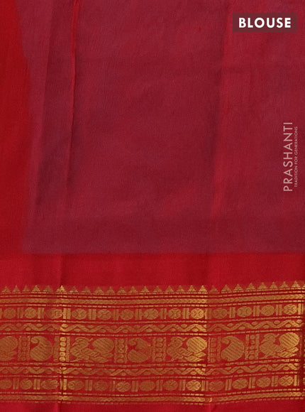 Silk cotton saree light blue and red with plain body and zari woven korvai border