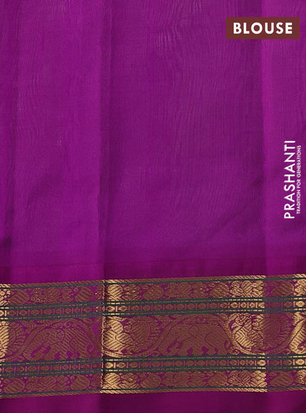 Silk cotton saree pastel green and purple with zari woven buttas and zari woven korvai border